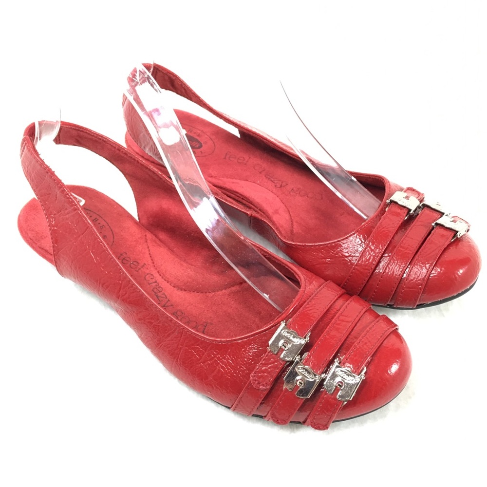 Dr Scholls Feel Crazy Good Red Triple Buckle Flats